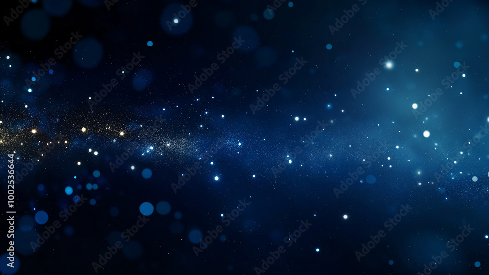Obraz premium Dark blue background with glowing lights and bokeh, creating an atmosphere of mystery and magic.
