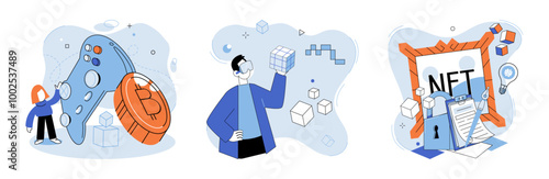 Play to earn vector illustration. The play to earn concept has attracted attention investors and entrepreneurs, who see its potential for significant financial returns By participating in play to earn