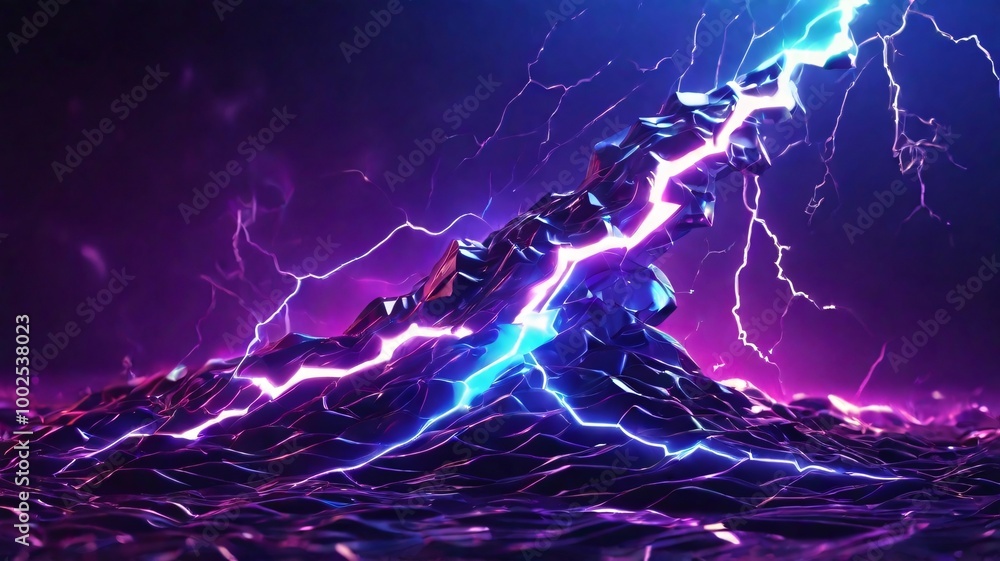 Energetic Lightning with a futuristic style, sharp zig-zag lines and broken shapes, using a high-contrast blue and purple neon color palette Energetic Lightning with a futuristic style, sharp zig-zag lines and broken shapes, using a high-contrast blue and purple neon color palette