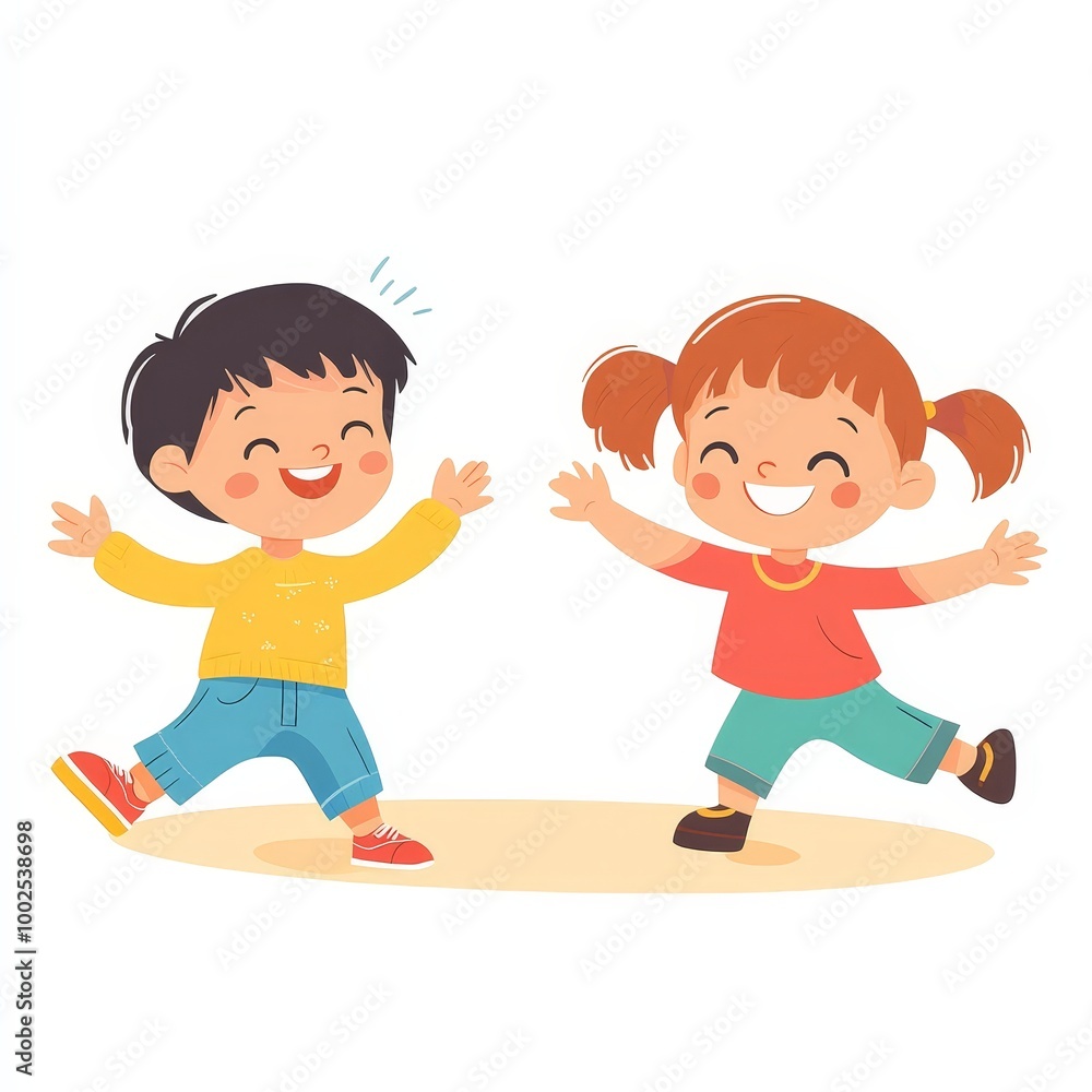 Two children are playing together, one is wearing a yellow shirt Two children are playing together, one is wearing a yellow shirt