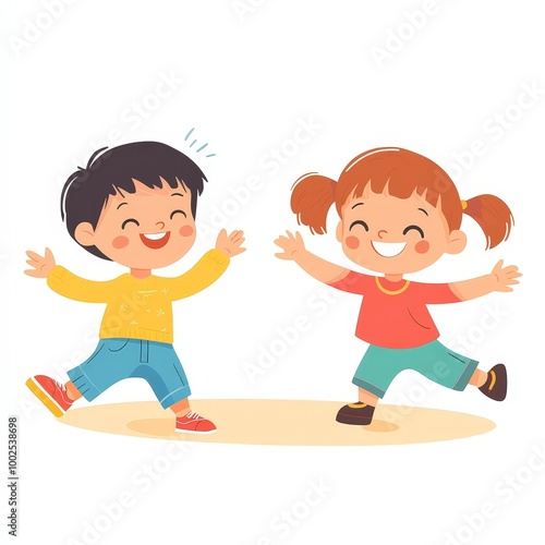 Two children are playing together, one is wearing a yellow shirt