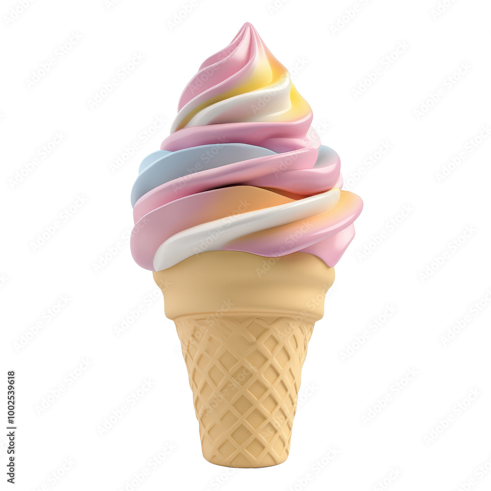 A delicious swirl of colorful ice cream atop a classic cone, perfect for summer treats and dessert cravings., isolated on a transparent background. A delicious swirl of colorful ice cream atop a classic cone, perfect for summer treats and dessert cravings., isolated on a transparent background.