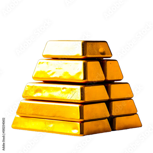 A stack of gold bars in transparent Background