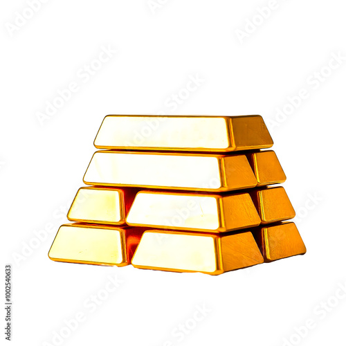 A stack of gold bars in transparent Background