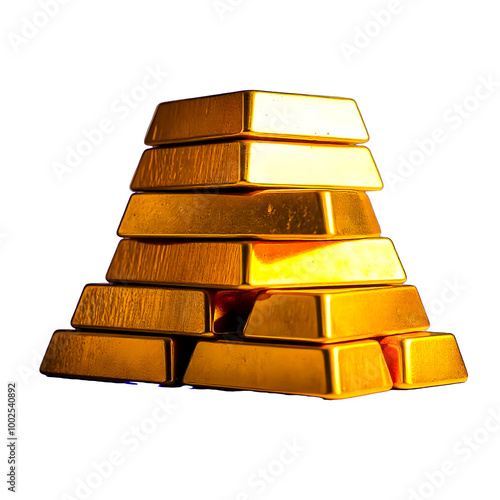 A stack of gold bars in transparent Background