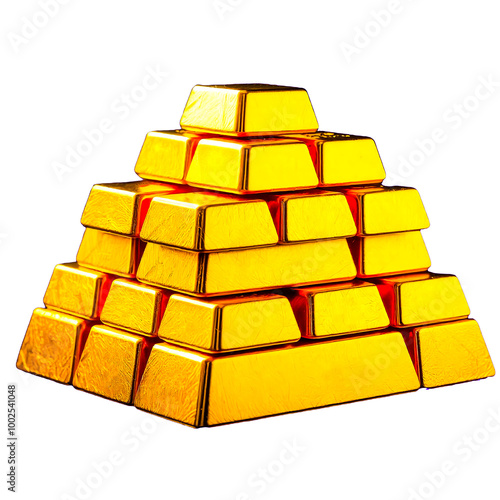 A stack of gold bars in transparent Background