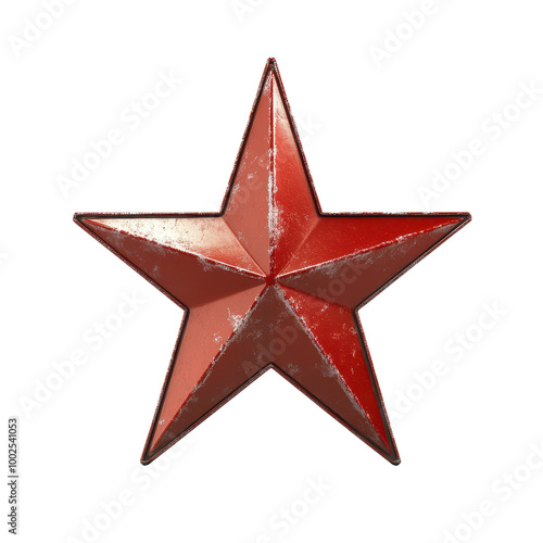 A vintage red star emblem with a distressed texture, perfect for symbols of patriotism or historical representation.