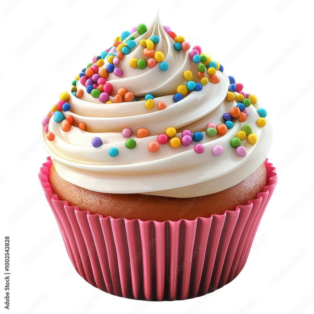 Delicious cupcake with creamy frosting and colorful sprinkles, perfect for parties or celebrations, tempting and delightful treat., isolated on a transparent background. Delicious cupcake with creamy frosting and colorful sprinkles, perfect for parties or celebrations, tempting and delightful treat., isolated on a transparent background.