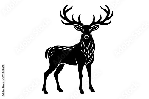 Majestic Stag Silhouette Featuring Elaborate Antlers and Graceful Design