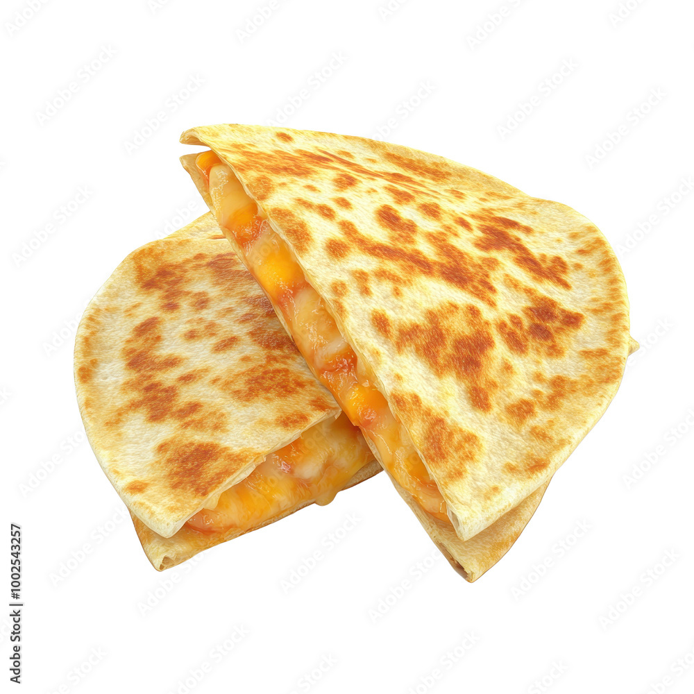 Delicious quesadilla with melted cheese, showcasing a golden-brown exterior and a savory filling, perfect for any meal., isolated on a transparent background. Delicious quesadilla with melted cheese, showcasing a golden-brown exterior and a savory filling, perfect for any meal., isolated on a transparent background.