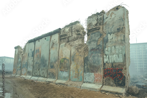A historical photo of the Berlin Wall being torn down	