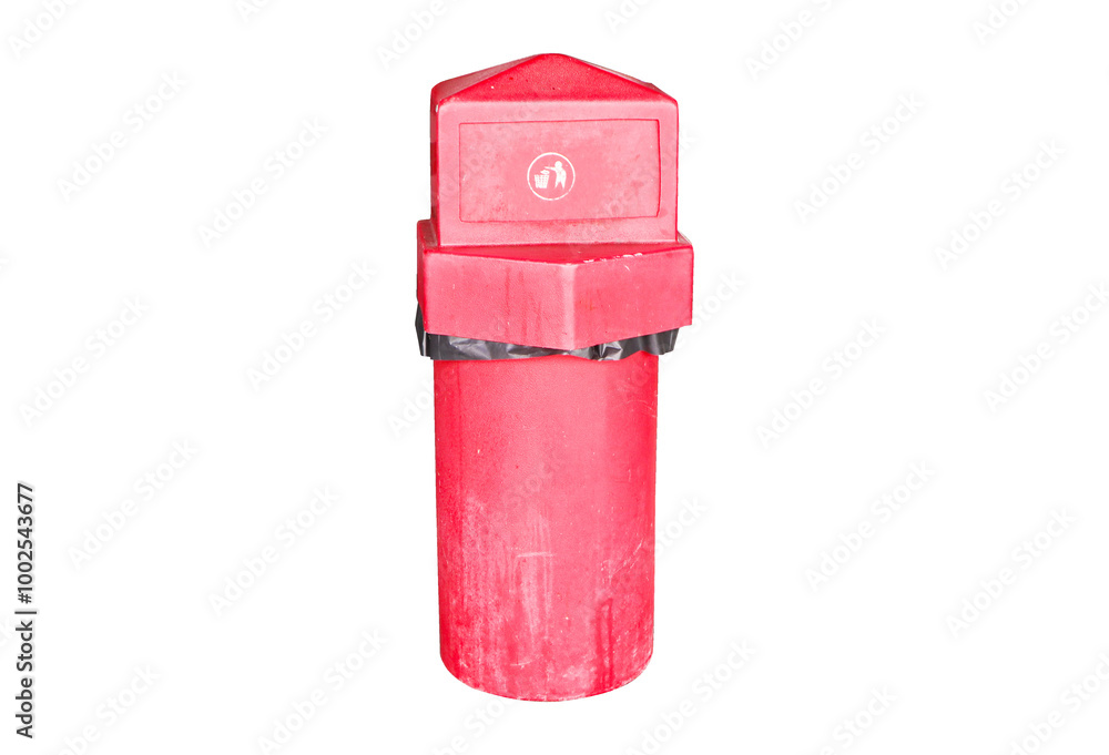 Plastic trash garbage bin can, dustbin red tall shape with black ...