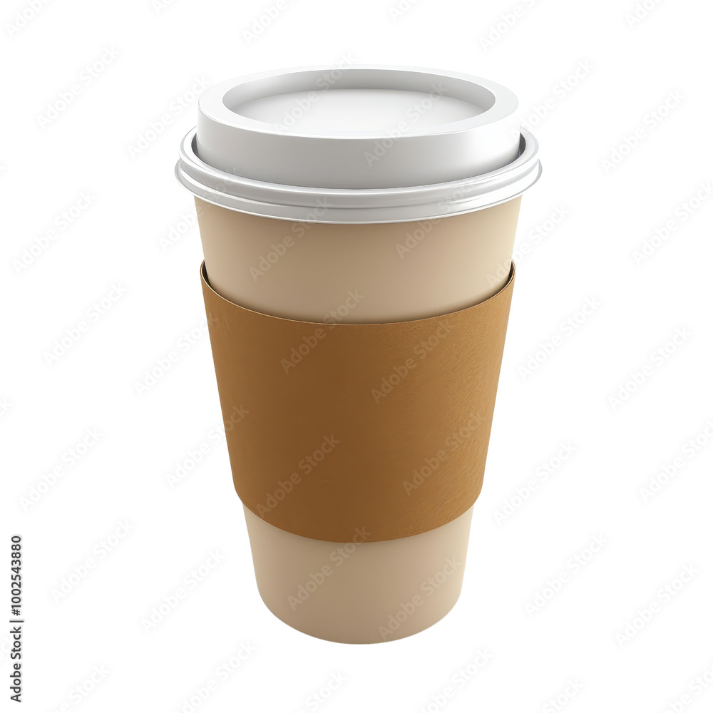 Stylish takeaway coffee cup with a brown sleeve, perfect for branding and food-related imagery in cafes or restaurants., isolated on a transparent background. Stylish takeaway coffee cup with a brown sleeve, perfect for branding and food-related imagery in cafes or restaurants., isolated on a transparent background.
