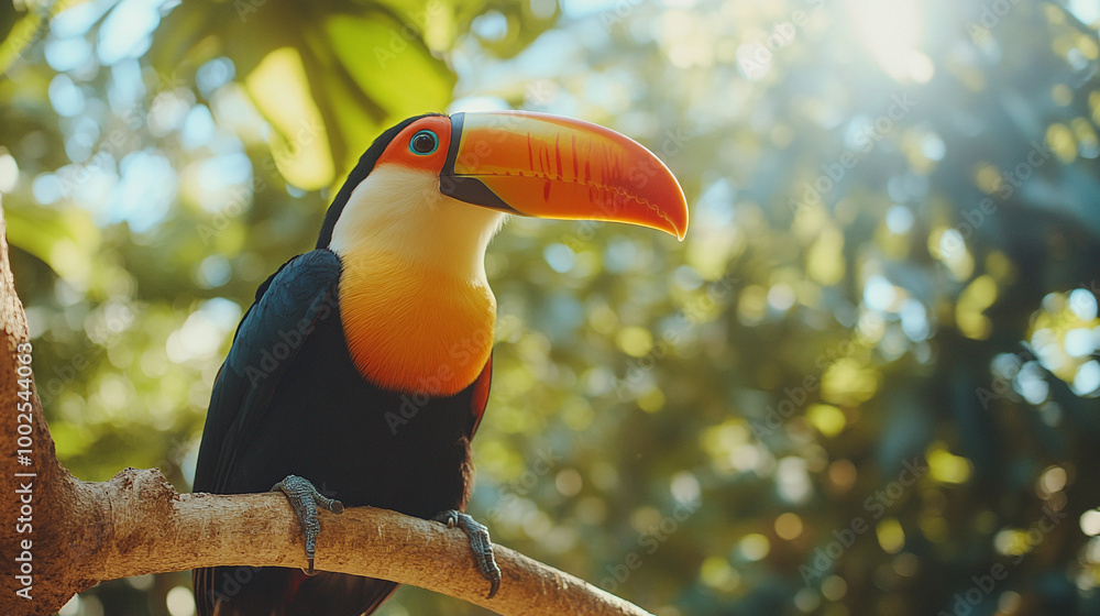 Obraz premium Beautiful toucan on a tree branch in the wild jungle