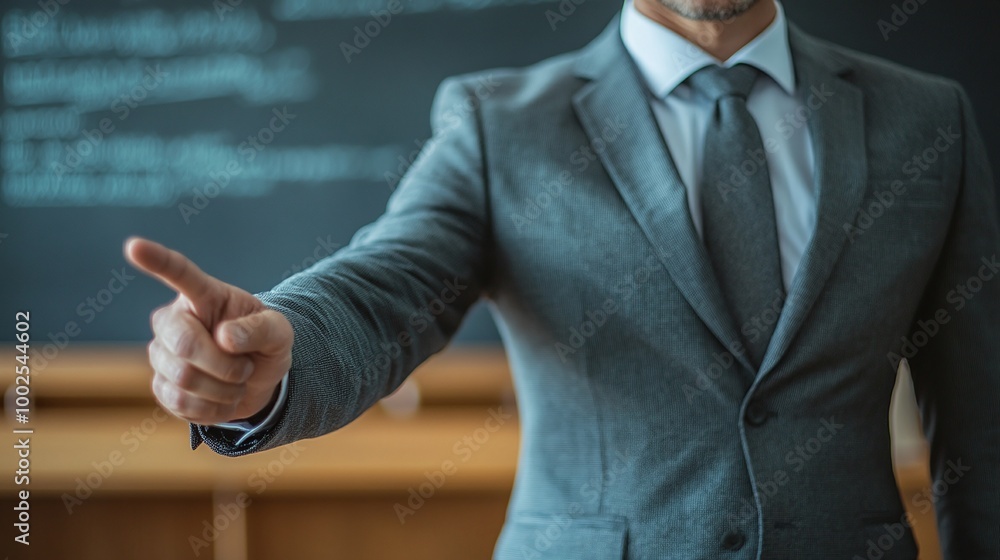 man in a business suit leading a discussion, pointing at a board during a meeting to share business strategies, plans, and decisions for team collaboration and success man in a business suit leading a discussion, pointing at a board during a meeting to share business strategies, plans, and decisions for team collaboration and success