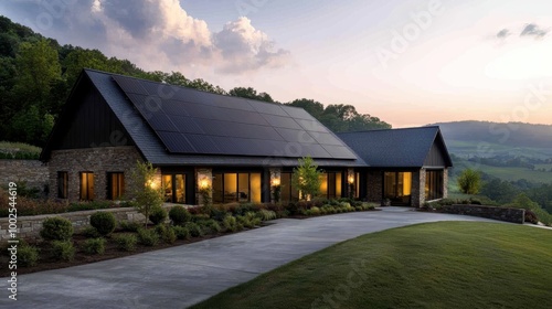 Wallpaper Mural Modern Eco-Friendly Homes with Solar Panels Glistening under Clear Blue Sky Torontodigital.ca