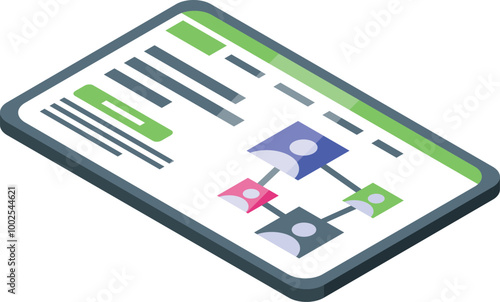 Isometric smartphone showing affiliate marketing network with connected people icons representing a network of affiliates