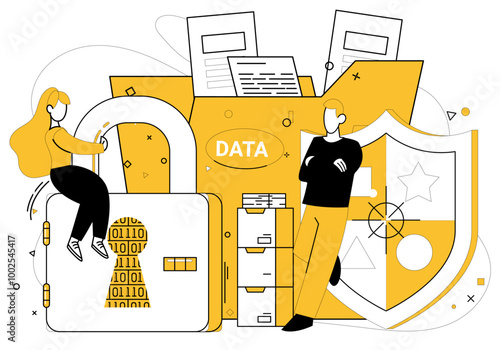 Data security vector illustration. Confidence in business transactions blooms in garden data security The concept data security is cornerstone trustworthy business Trust flourishes