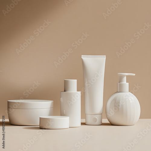 Minimalist Skincare and Cosmetic Containers on Concrete Background