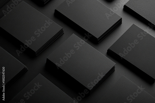 Black business cards on a black background, top view, mockup template, minimalist style. Created with Ai