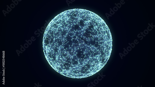 Futuristic sphere of particles and lines. Network connection big data. Abstract technology background. 3d rendering.