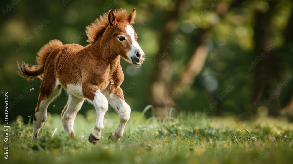 A baby horse is running on the grass A baby horse is running on the grass