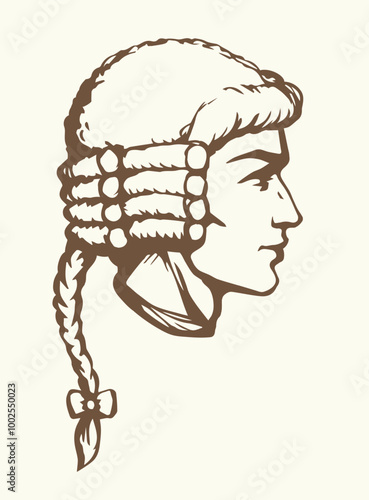 Vintage french wig. Vector drawing
