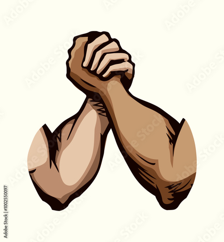 Hand wrestling contest. Vector drawing