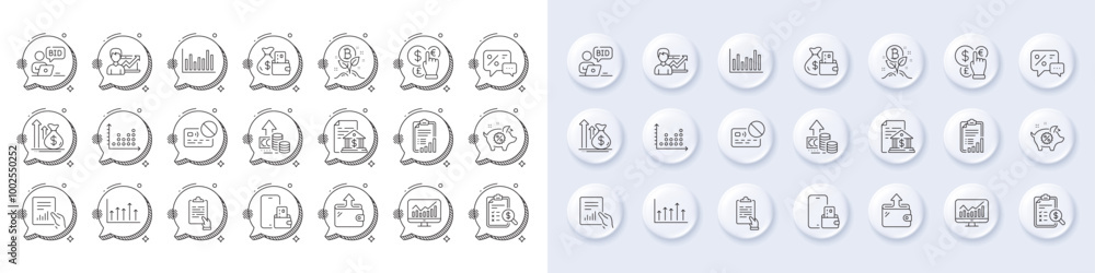 Success business, Accounting report and Change money line icons. White pin 3d buttons, chat bubbles icons. Pack of Inflation, Card, Growth chart icon. Vector Success business, Accounting report and Change money line icons. White pin 3d buttons, chat bubbles icons. Pack of Inflation, Card, Growth chart icon. Vector