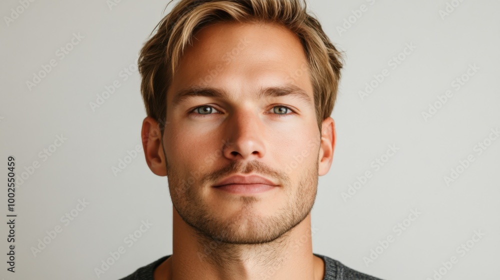Fototapeta premium Close-up Portrait of a Serious Blond Man