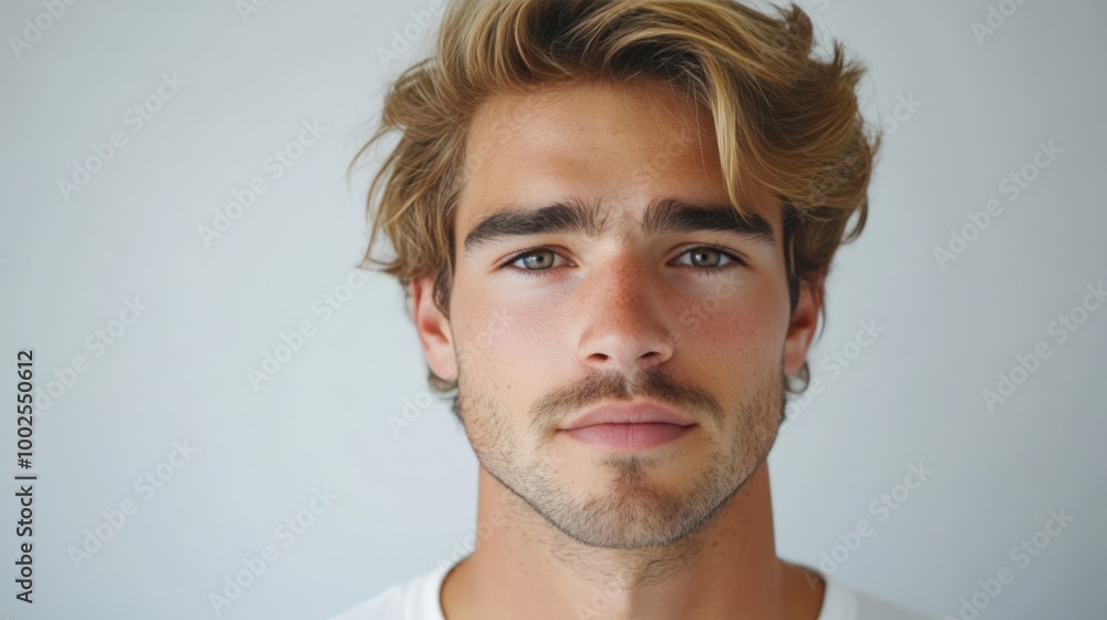 Strong Expression of a Blond Man in Focus Strong Expression of a Blond Man in Focus