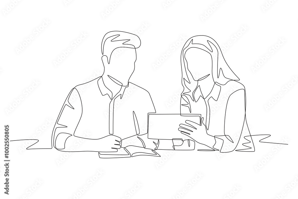 Businessman discussing with his client. Discussion with clients concept one-line drawing Businessman discussing with his client. Discussion with clients concept one-line drawing