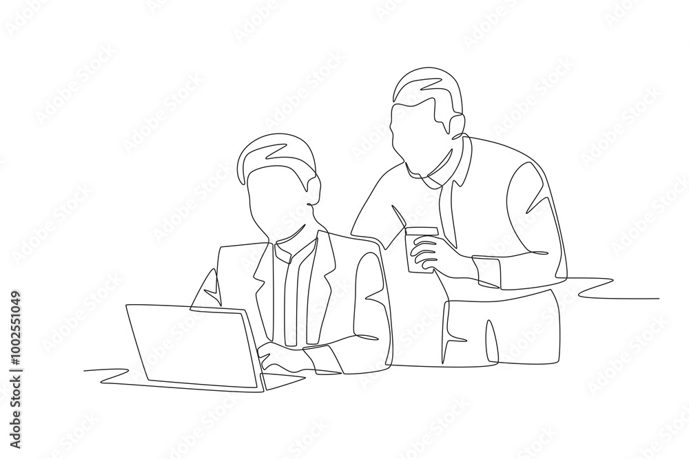 Businessman discussing with his client. Discussion with clients concept one-line drawing Businessman discussing with his client. Discussion with clients concept one-line drawing