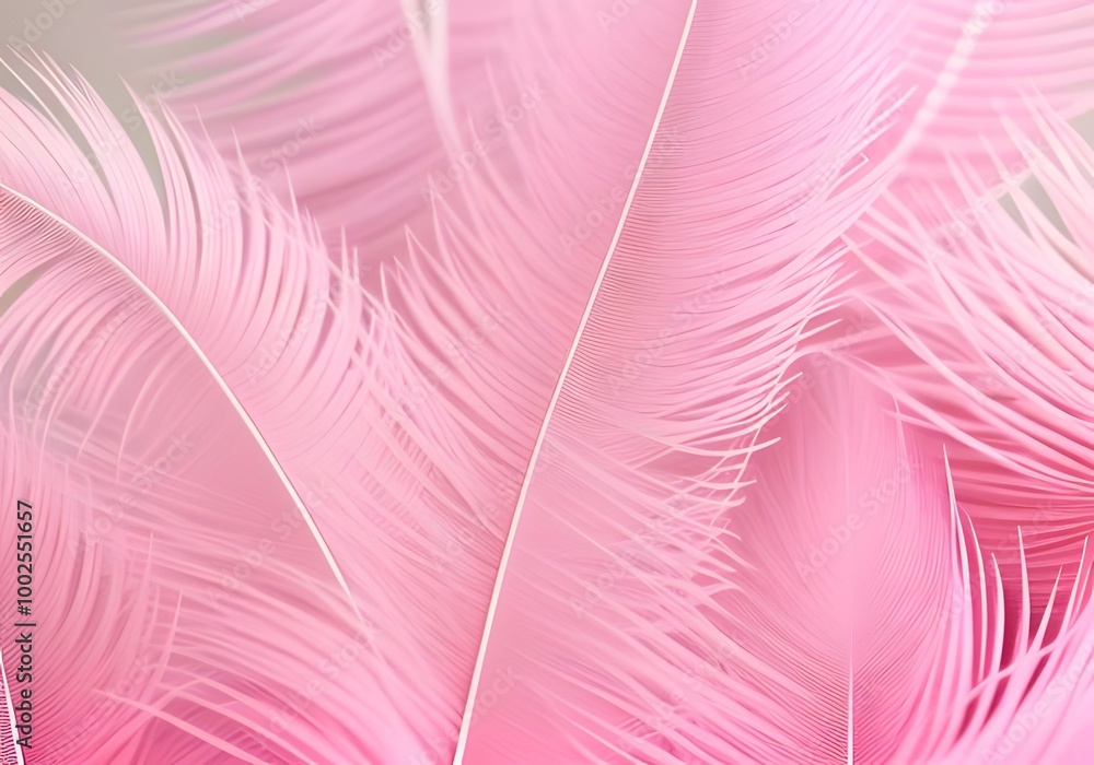 Fototapeta premium Feathers background. Artificial decorative feathers texture. Soft cotton background. Fluffy bird feather. Various shapes. Pink color cotton wool pattern. Handmade decorations decoupage.