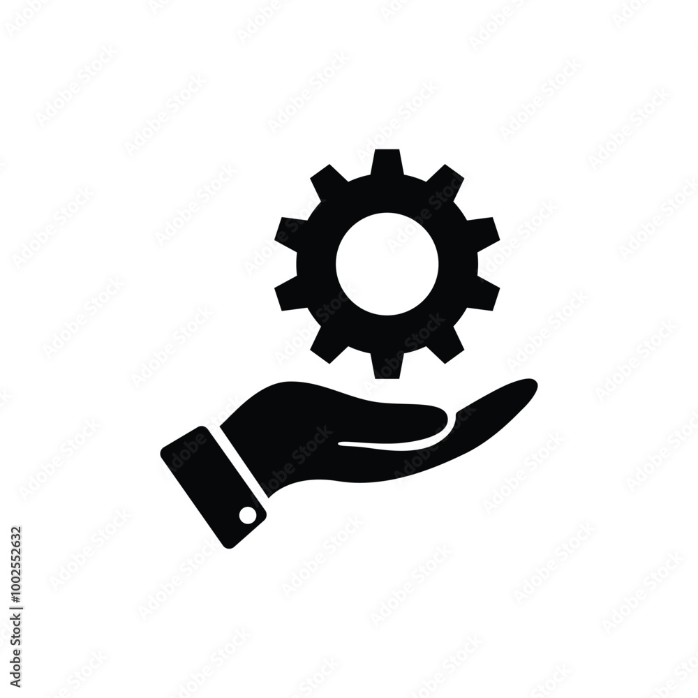 Hand holding gear flat vector icon design Hand holding gear flat vector icon design