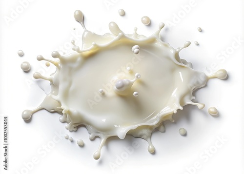 Spilled milk puddle isolated on white background and texture, top view