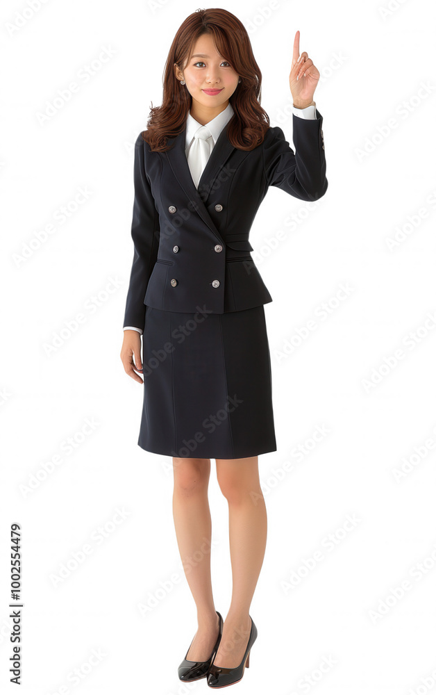 Confident Woman Giving Directions Against a White Background. Confident Woman Giving Directions Against a White Background.