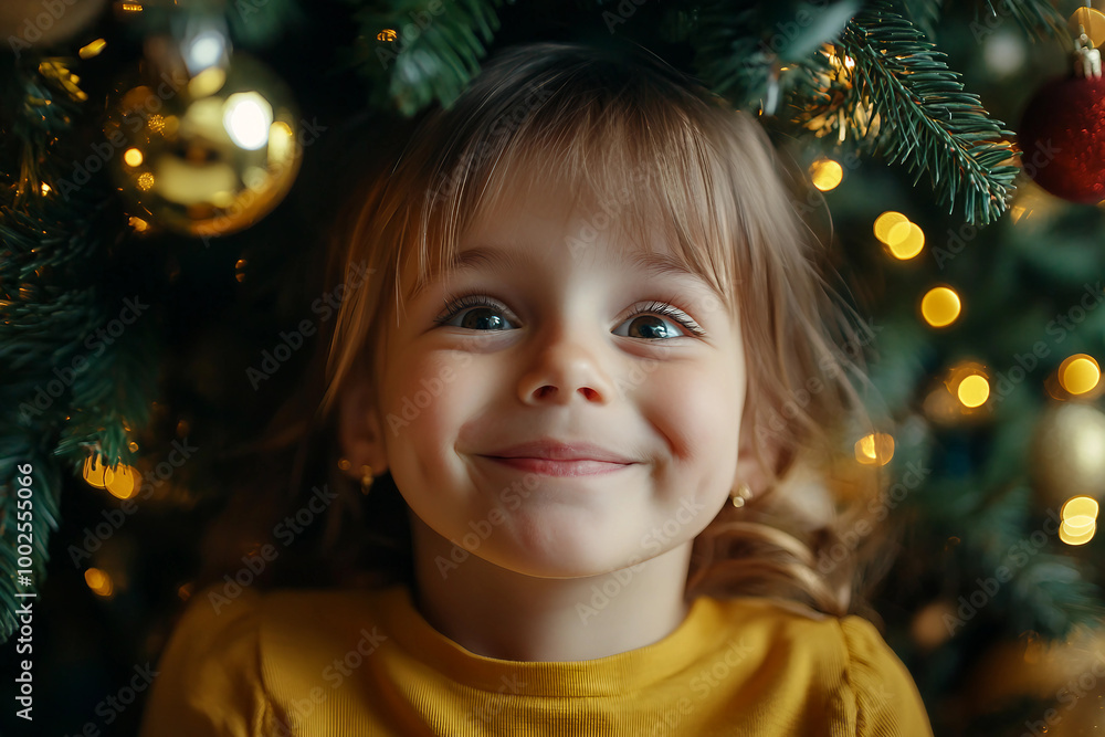Generative AI image of mother father child couple family together by decorated Christmas tree holiday celebration themes Generative AI image of mother father child couple family together by decorated Christmas tree holiday celebration themes