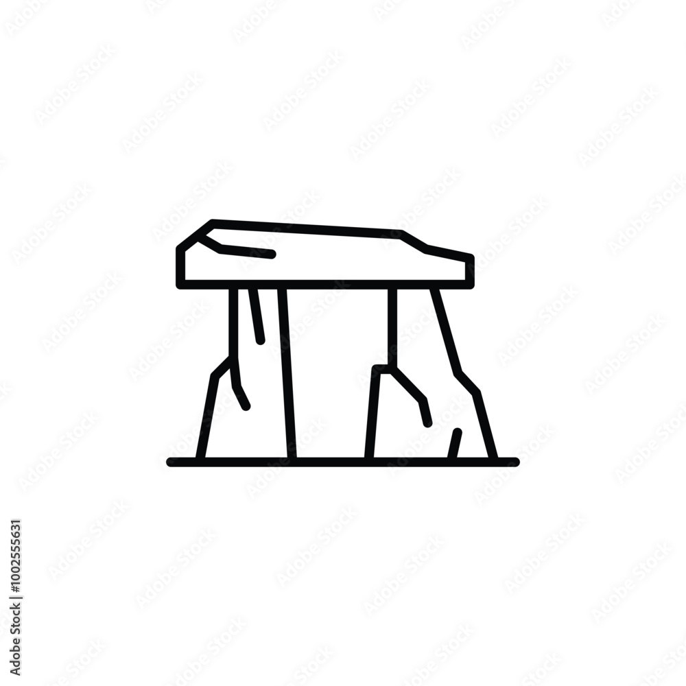 Ancient dolmen icon. Minimalist line art representation of a prehistoric stone structure, often associated with archaeological sites. Perfect for heritage-related projects. Vector illustration. Ancient dolmen icon. Minimalist line art representation of a prehistoric stone structure, often associated with archaeological sites. Perfect for heritage-related projects. Vector illustration.