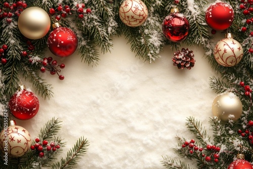 Wallpaper Mural Christmas border composition framing empty space on beige background Torontodigital.ca