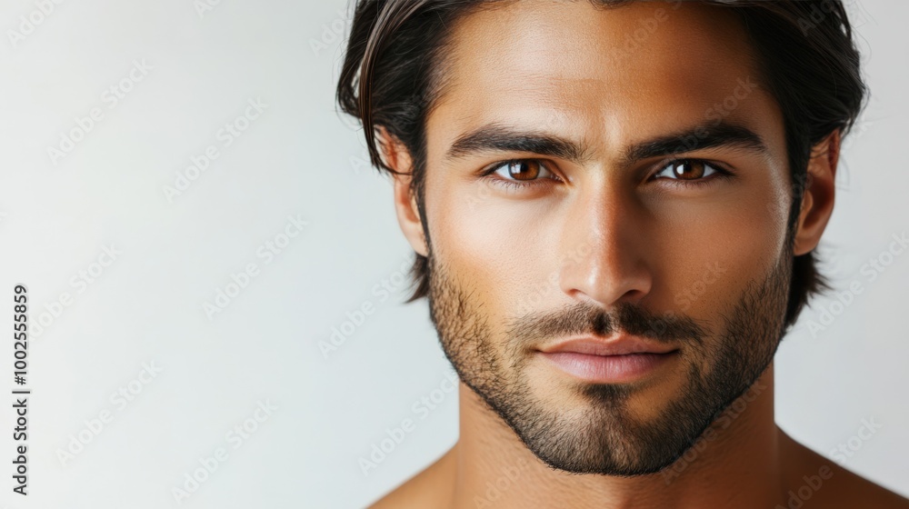 Obraz premium Close-up Portrait of a Serious Man with Dark Hair