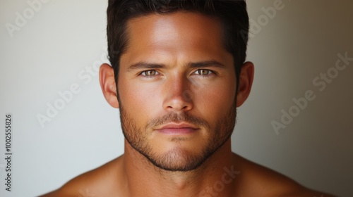 Rugged Male Portrait with Intense Expression and Dark Hair