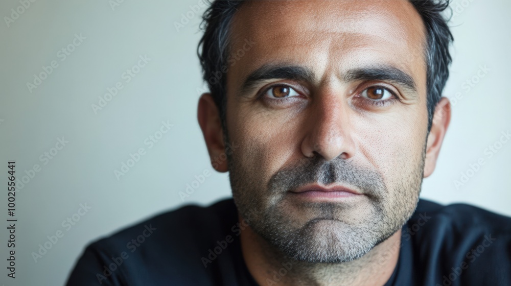 Strong Expression of a Dark-Haired Man in Focus Strong Expression of a Dark-Haired Man in Focus