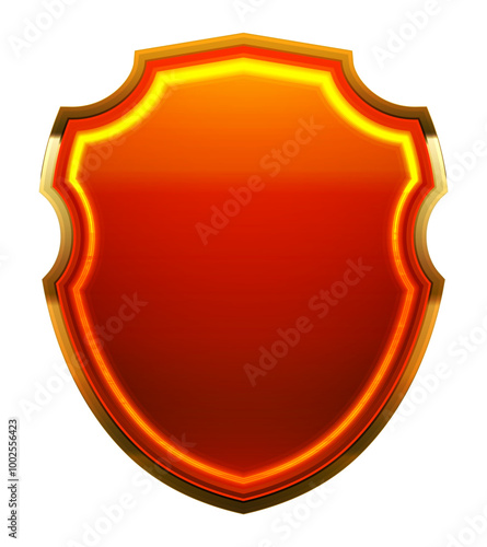 Glowing neon red shield with a gold border