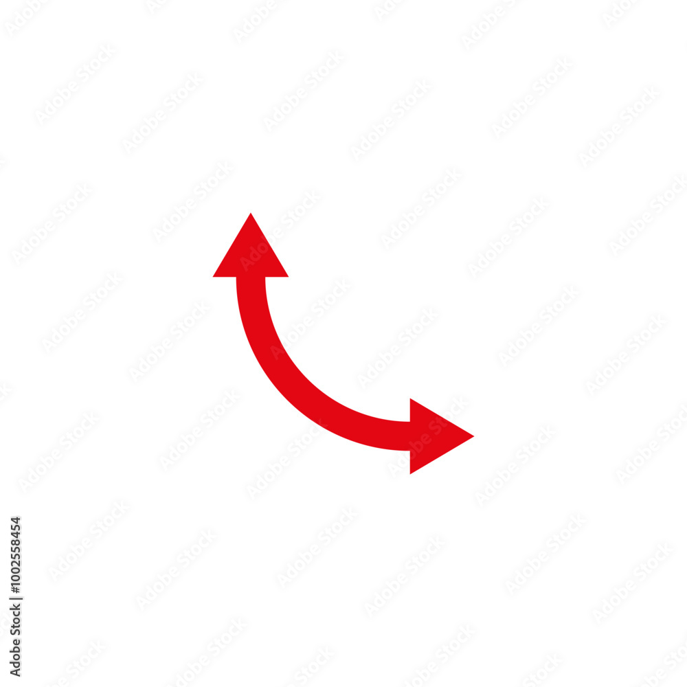 Dual semi circle red arrow. Vector illustration. Semicircular curved double ended arrow.