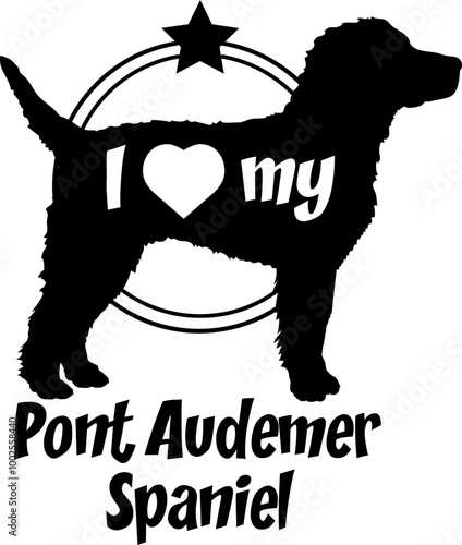Pont Audemer Spaniel dog silhouette, i love my dog, dog, dog breeds, logo, vector, monogram, silhouette, logo design, animal, illustration, icon, sign, design, black, wild, symbol, pet, nature,