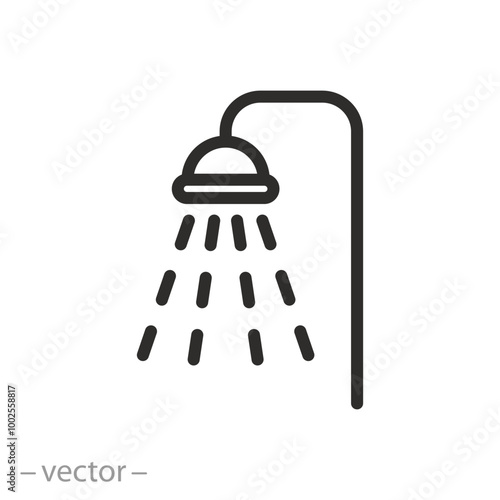 shower icon, bath room, bathing hot water, douche thin line vector illustration