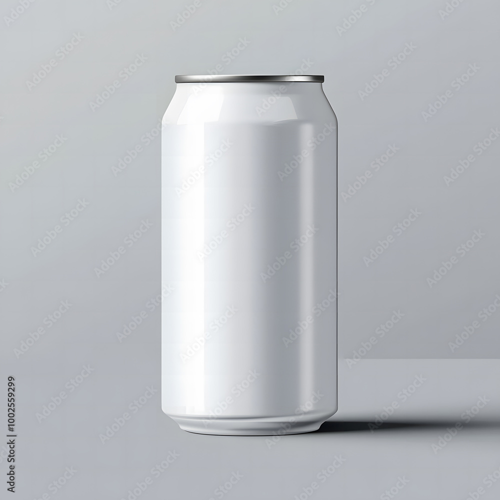 Blank White Aluminum Beverage Can on a Light Grey Background Blank White Aluminum Beverage Can on a Light Grey Background