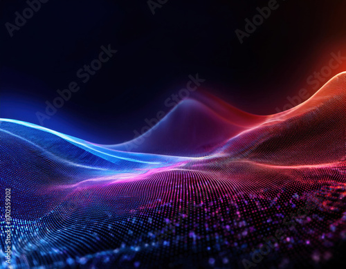 Obraz na płótnie A mesmerizing abstract wave of colorful particles flowing smoothly against a dark background, creating a sense of energy and motion. w salonie