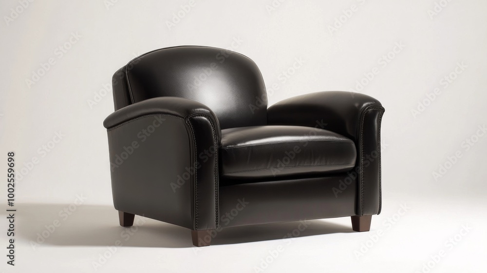 Black leather armchair on white background, studio Black leather armchair on white background, studio